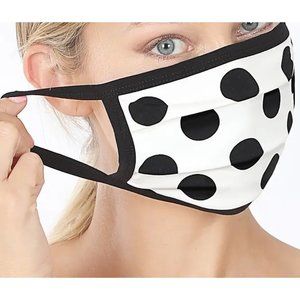 White Face Mask With Black Polka Dots